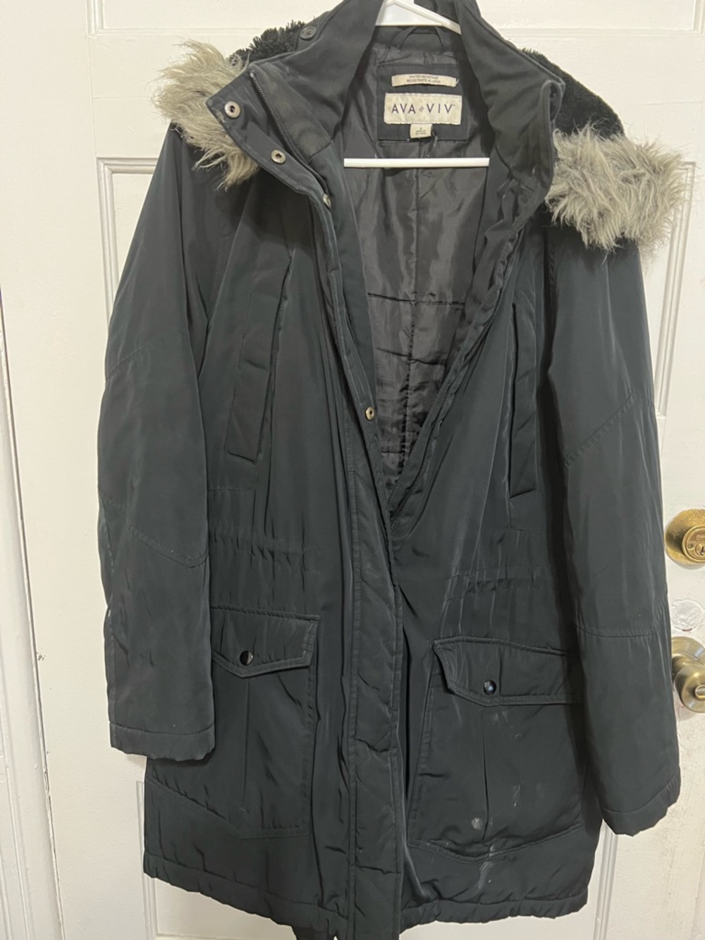 Ava & Viv Black Faux-Fur Hooded Puffer Parka